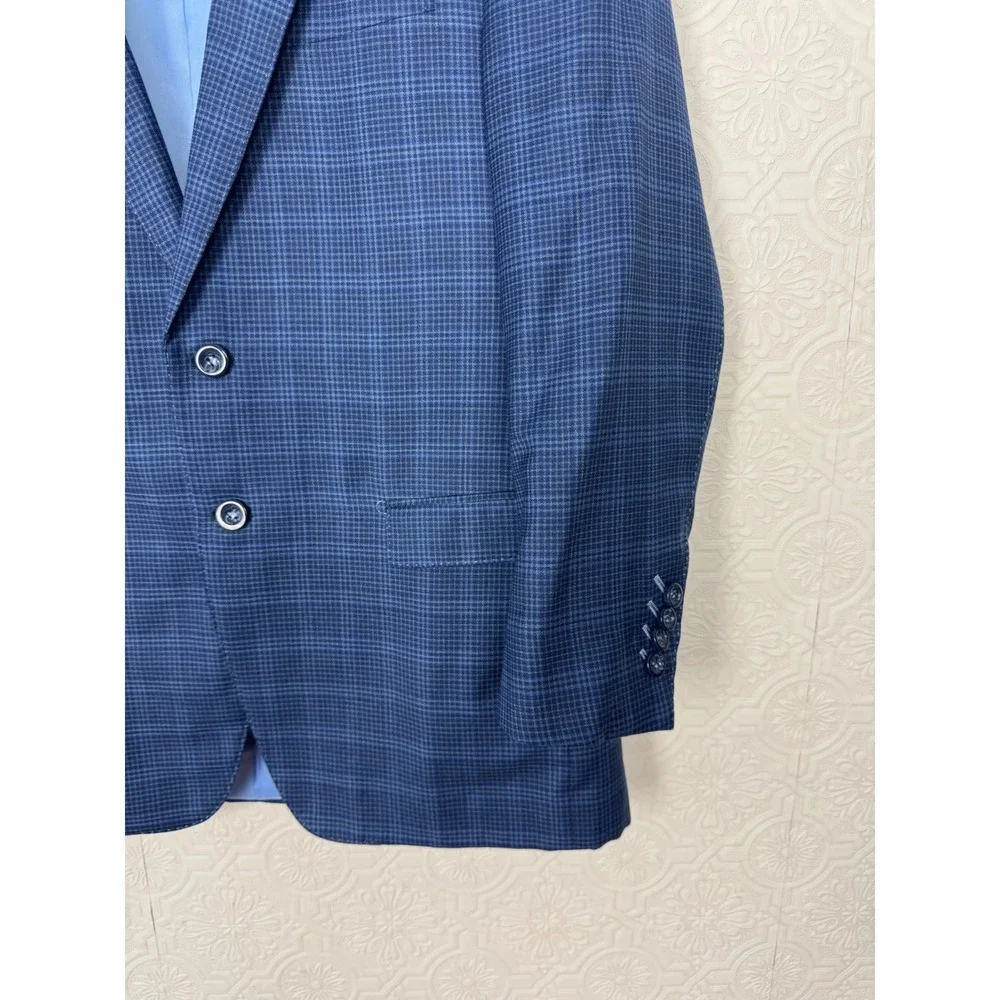 Custom Ermenegildo Zegna Wool Silk Sport Coat Blue Check Suit Jacket 42 Short
